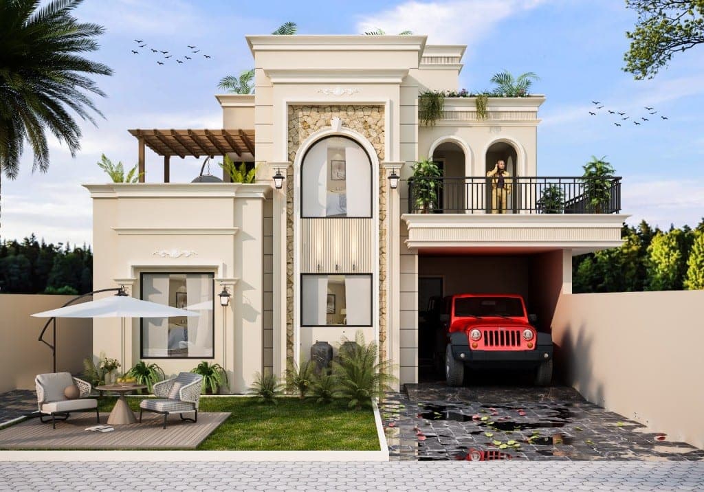 Carport villa exterior design architect India